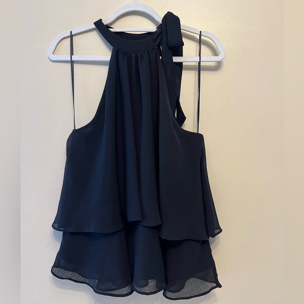 CeCe Tiered Tie-Neck Sleeveless Halter Blouse Black